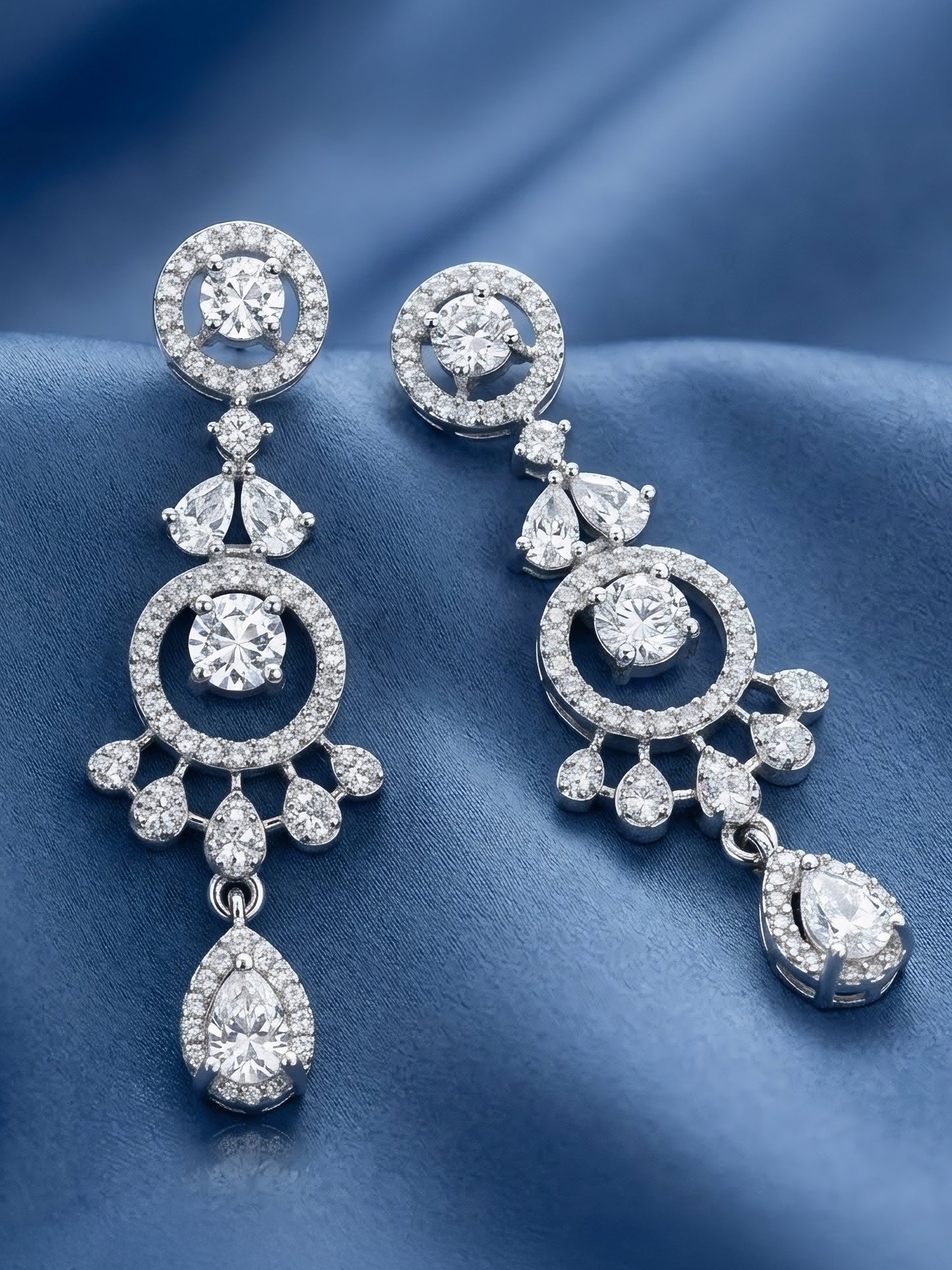 Silver Plated White AD Designer Earrings for Women