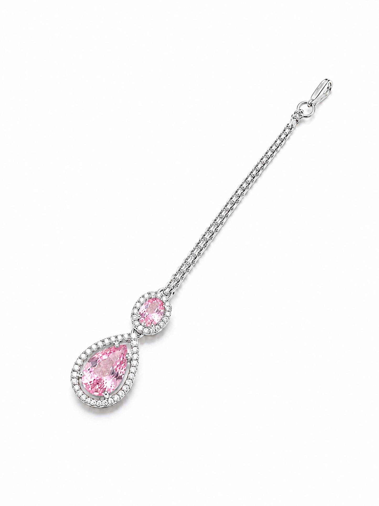 Silver Plated Pink AD Maang Tikka for Women