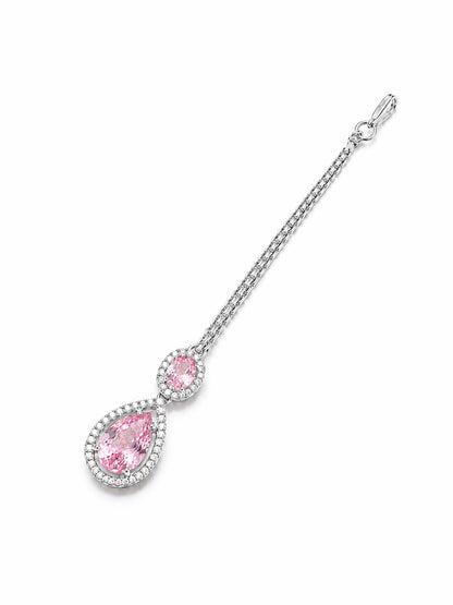 Silver Plated Pink AD Maang Tikka for Women