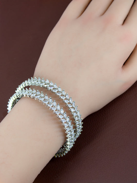 PRIVIU AD Bangles for Women Rhodium Plated American Diamond Traditional Jewellery Bangles Set