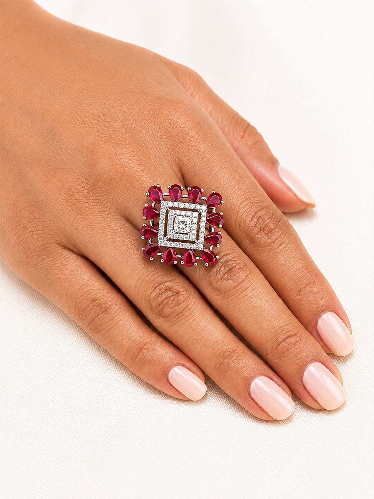 Silver Plated Red AD Finger Ring for Women