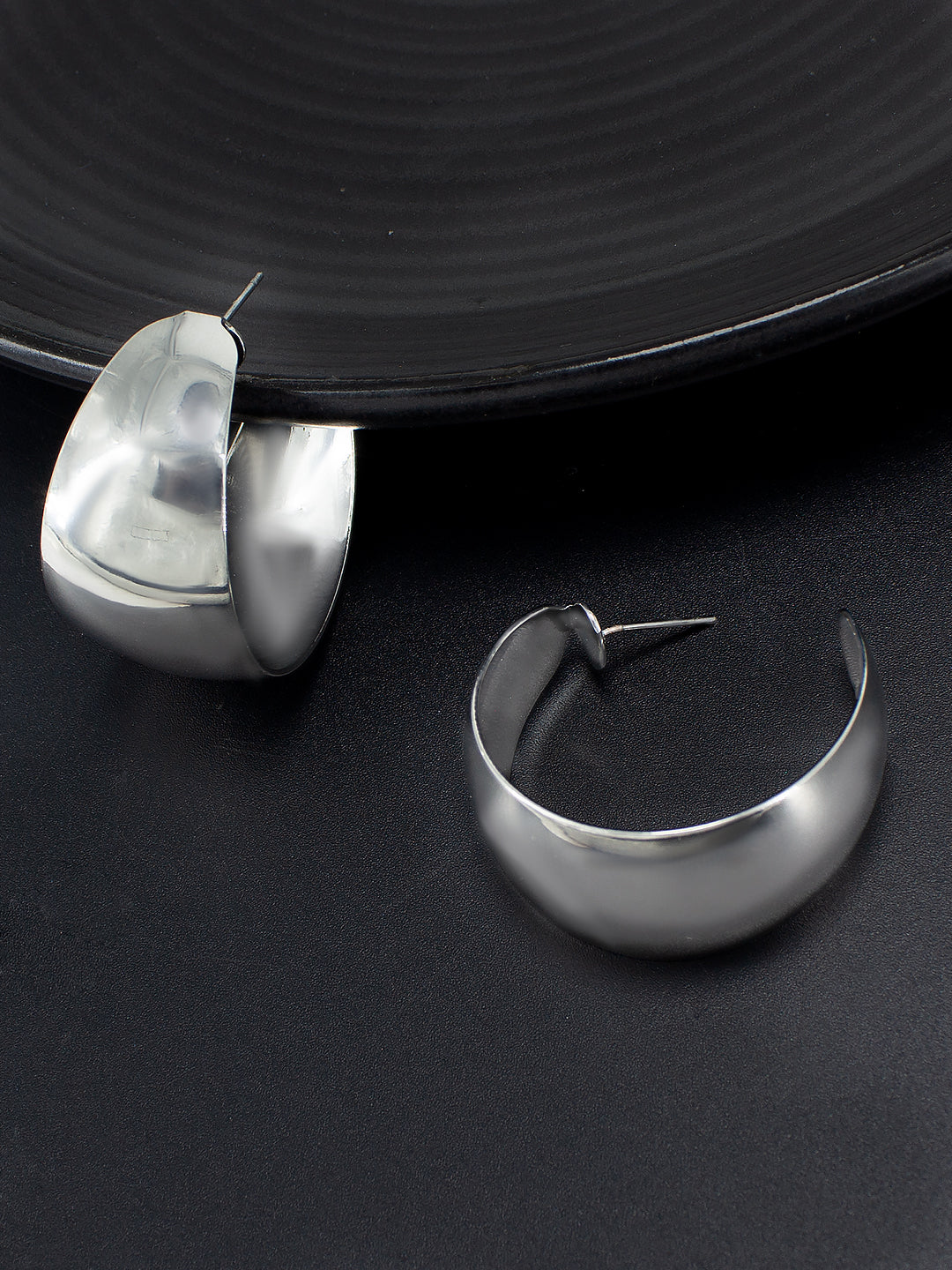 Silver Plated Contemporary Half Hoop Earrings