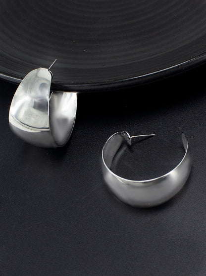 Silver Plated Contemporary Half Hoop Earrings