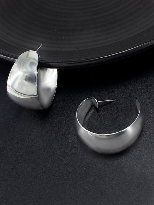 Silver Plated Contemporary Half Hoop Earrings
