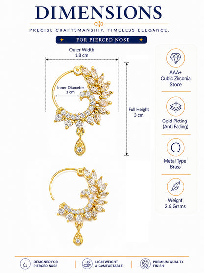 Gold Plated AD Peacock Nosering for Women