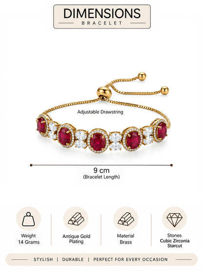 Antique Gold Plated Red AD Adjustable Bracelet for Women
