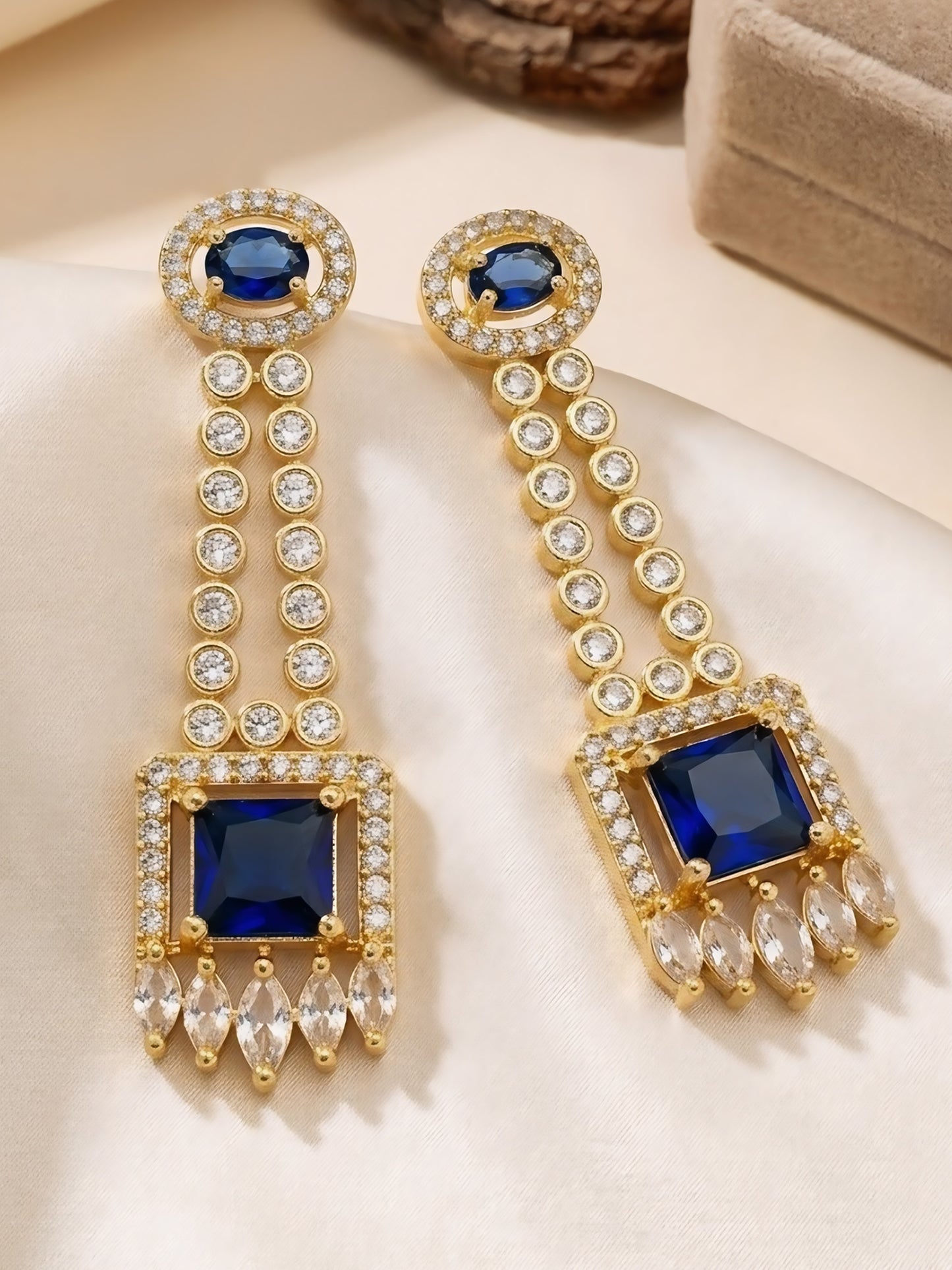 Gold Plated Blue American Diamond Earrings for Women