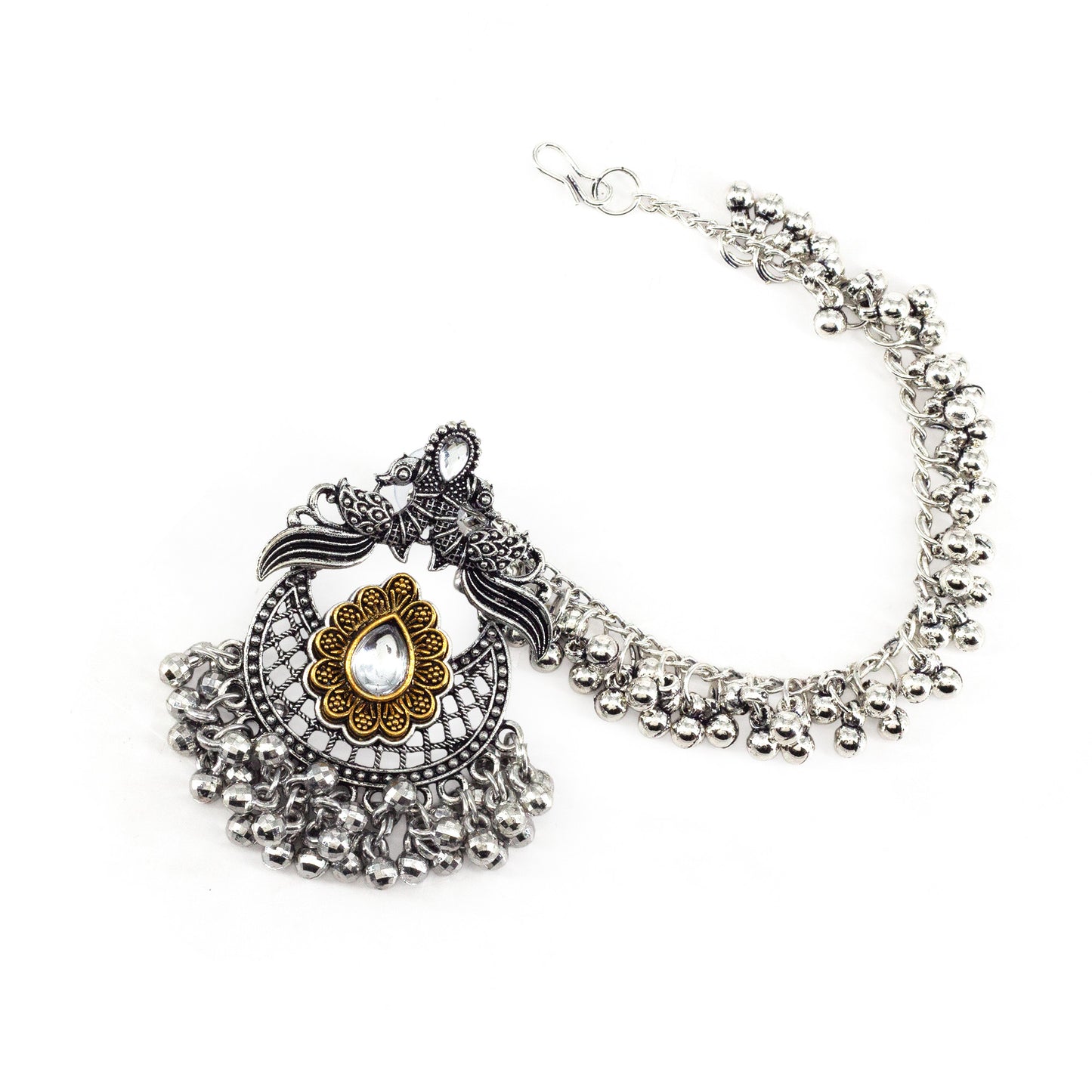 Silver Oxidised Jhumka Earring with Chain for Women