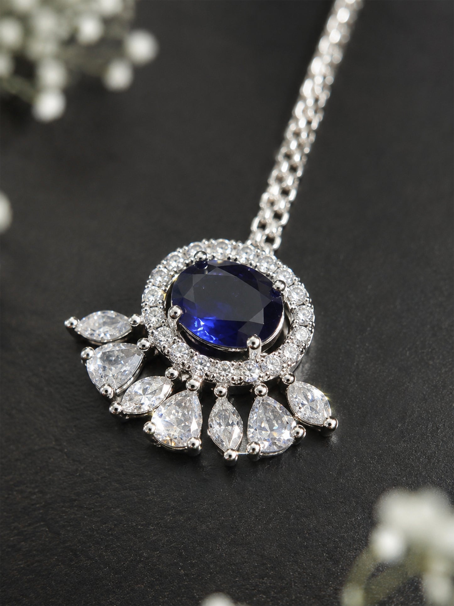 Silver Plated Purple AD Maang Tikka for Women