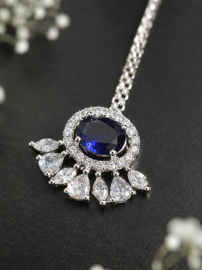 Silver Plated Purple AD Maang Tikka for Women