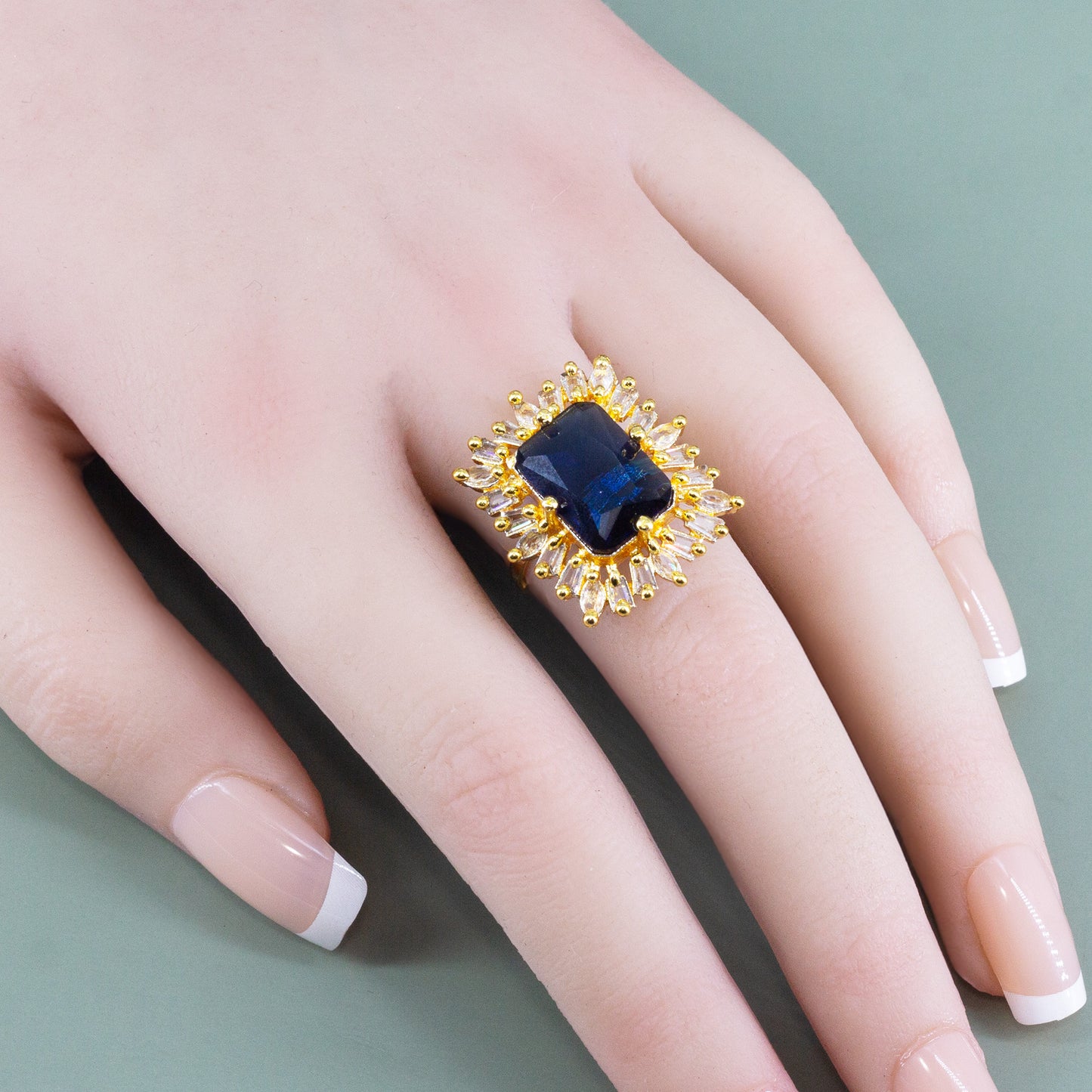 Gold Plated Blue AD Adjustable Ring for Women