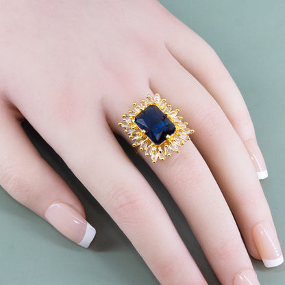 Gold Plated Blue AD Adjustable Ring for Women