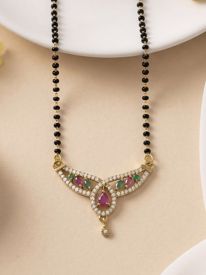 Gold Plated Red & Green AD Mangalsutra For Women