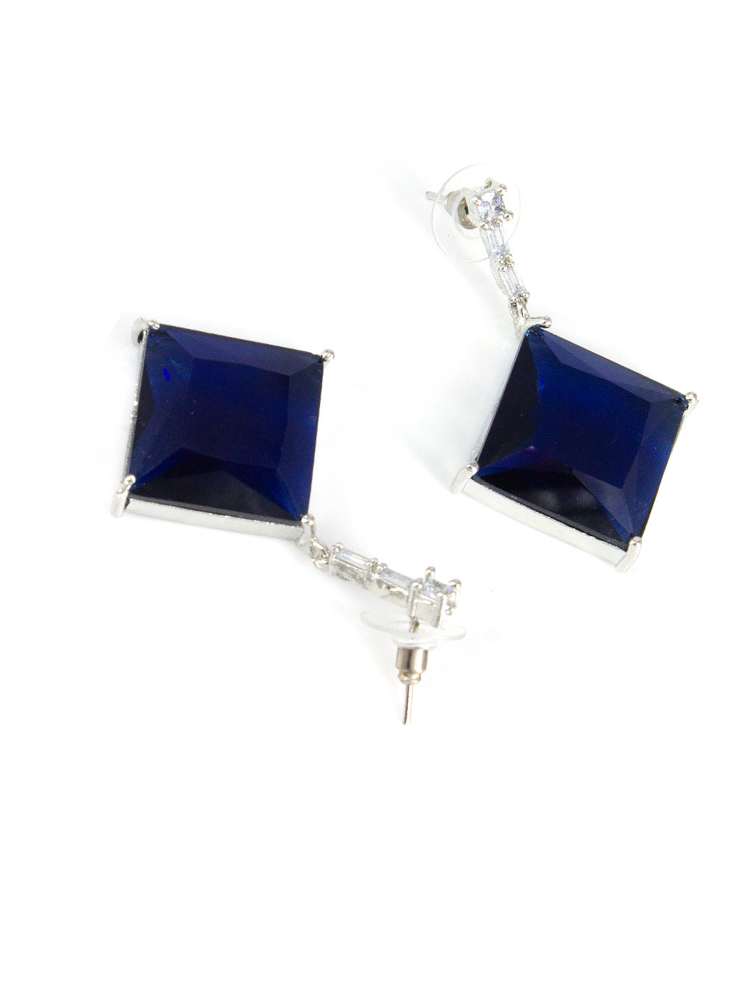 American Diamond Studded Royal Blue Square Drop Design Jewellery Set For Women And Girls