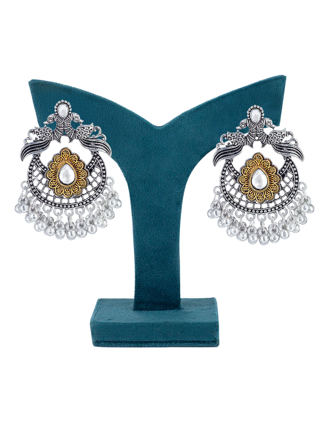 Dual-Tone  Peacock Design Chandbaali Earrings