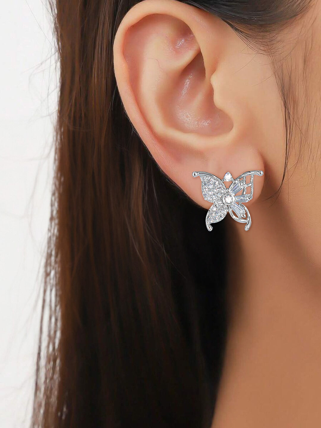 Silver Plated Butterfly Stud Earrings For Women