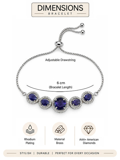 Rhodium Plated Purple AD Adjustable Bracelet for Women