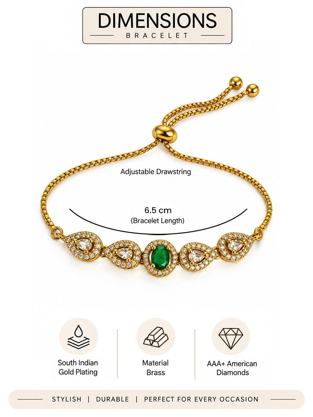South India Gold Plated Green AD Bracelet for Women