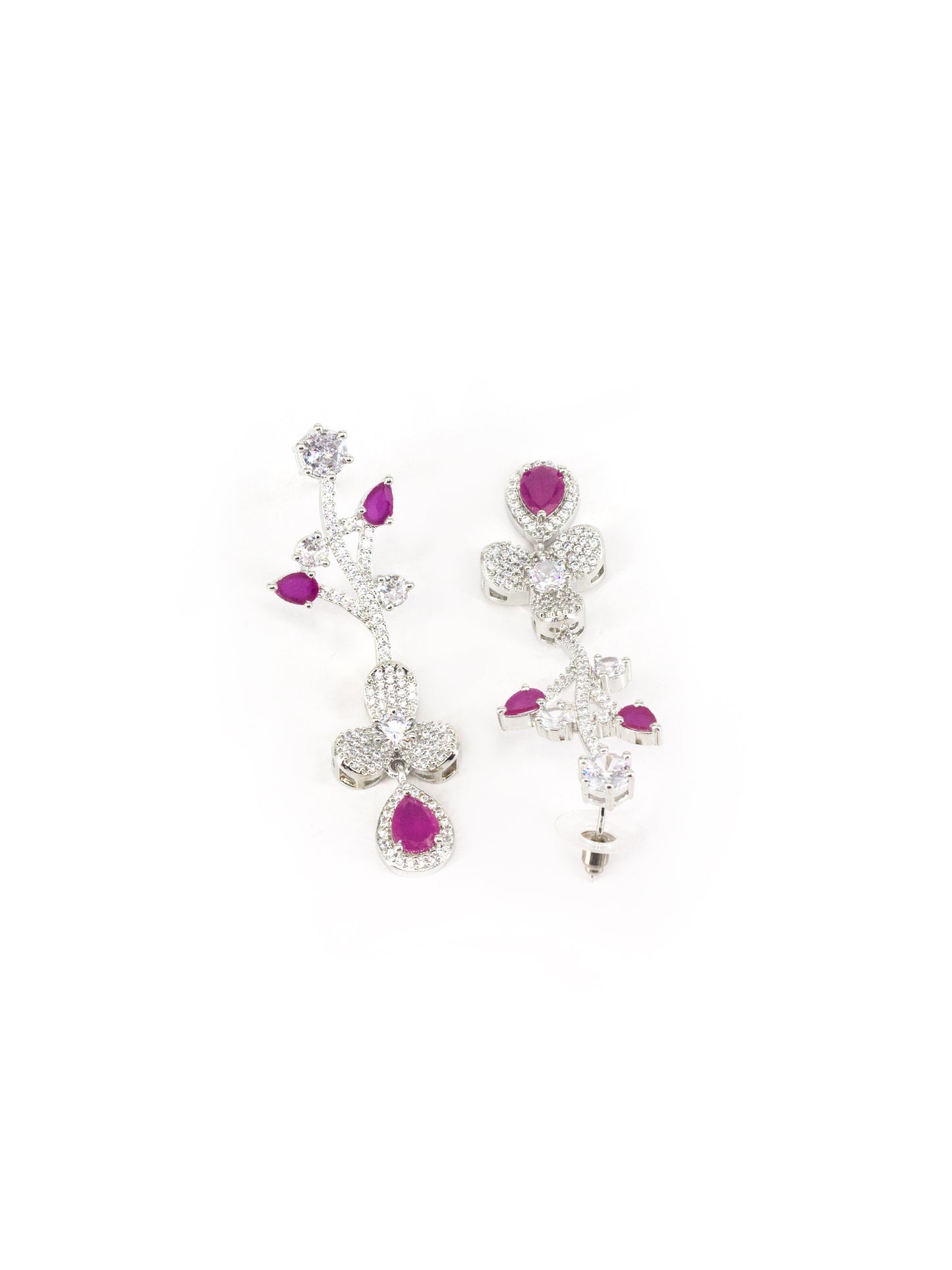 Silver Plated Red & White American Diamond Designer Jewellery Set