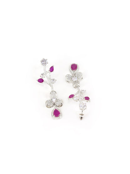 Silver Plated Red & White American Diamond Designer Jewellery Set