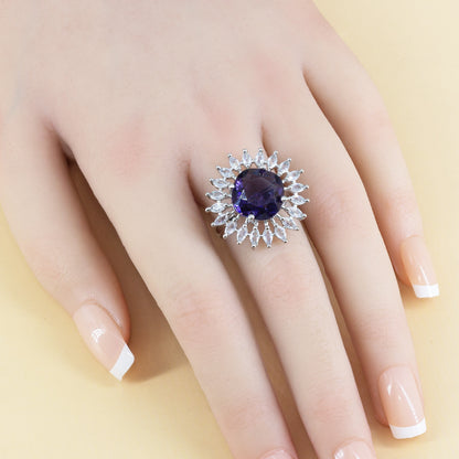 Silver Plated Purple AD Finger Ring for Women
