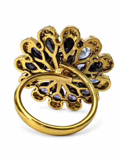 Antique Gold Plated Purple AD Floral Finger Ring for Women