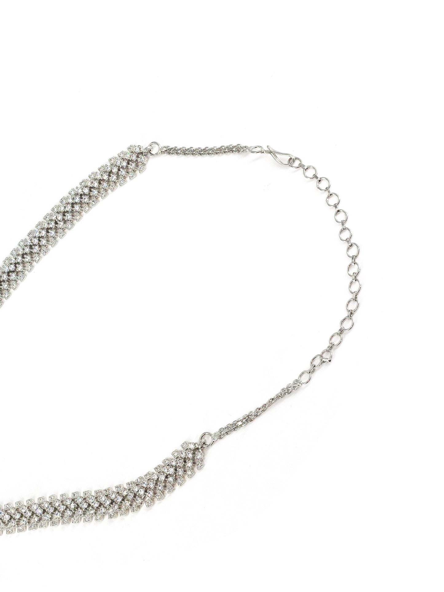 Silver Plated Blue and White AD Long Jewellery Set for Women