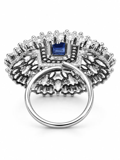Silver Plated Blue AD Finger Ring for Women
