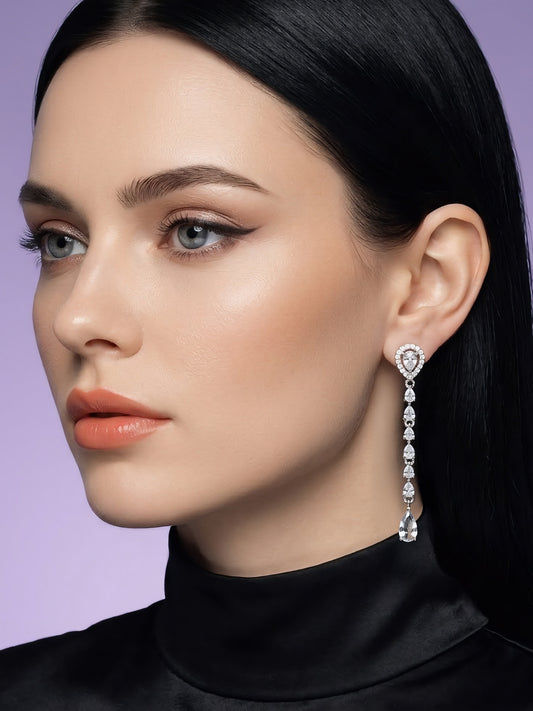 Silver Plated AD Drop Earrings for Women