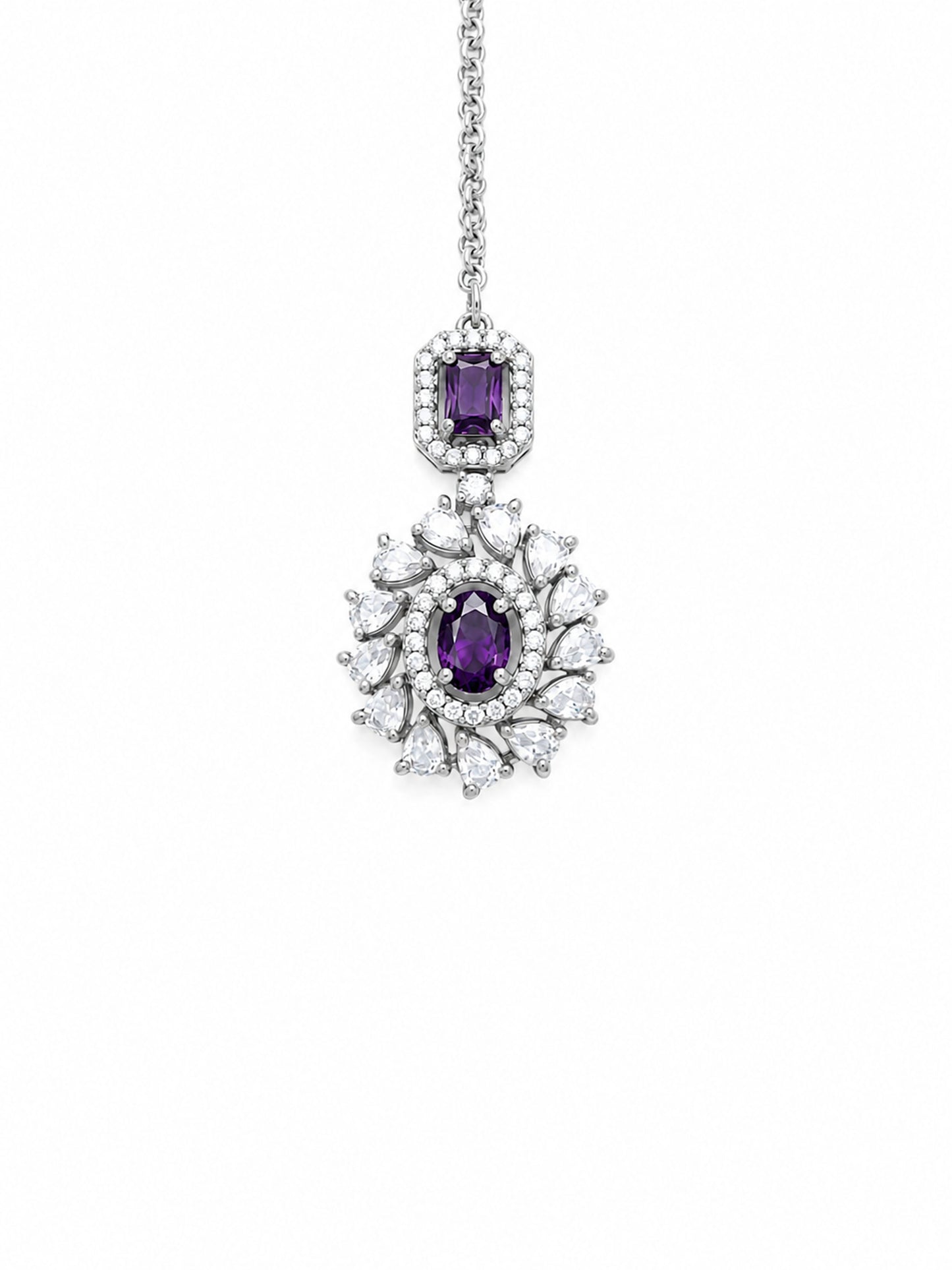 Silver Plated Purple AD Maang Tikka for Women
