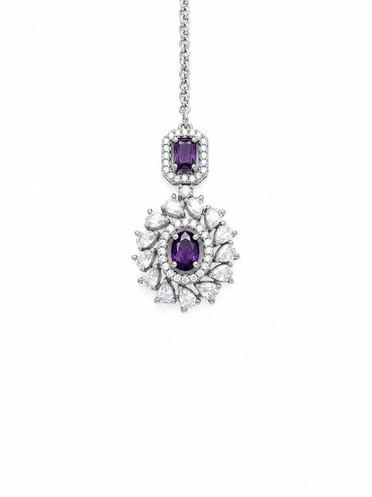 Silver Plated Purple AD Maang Tikka for Women