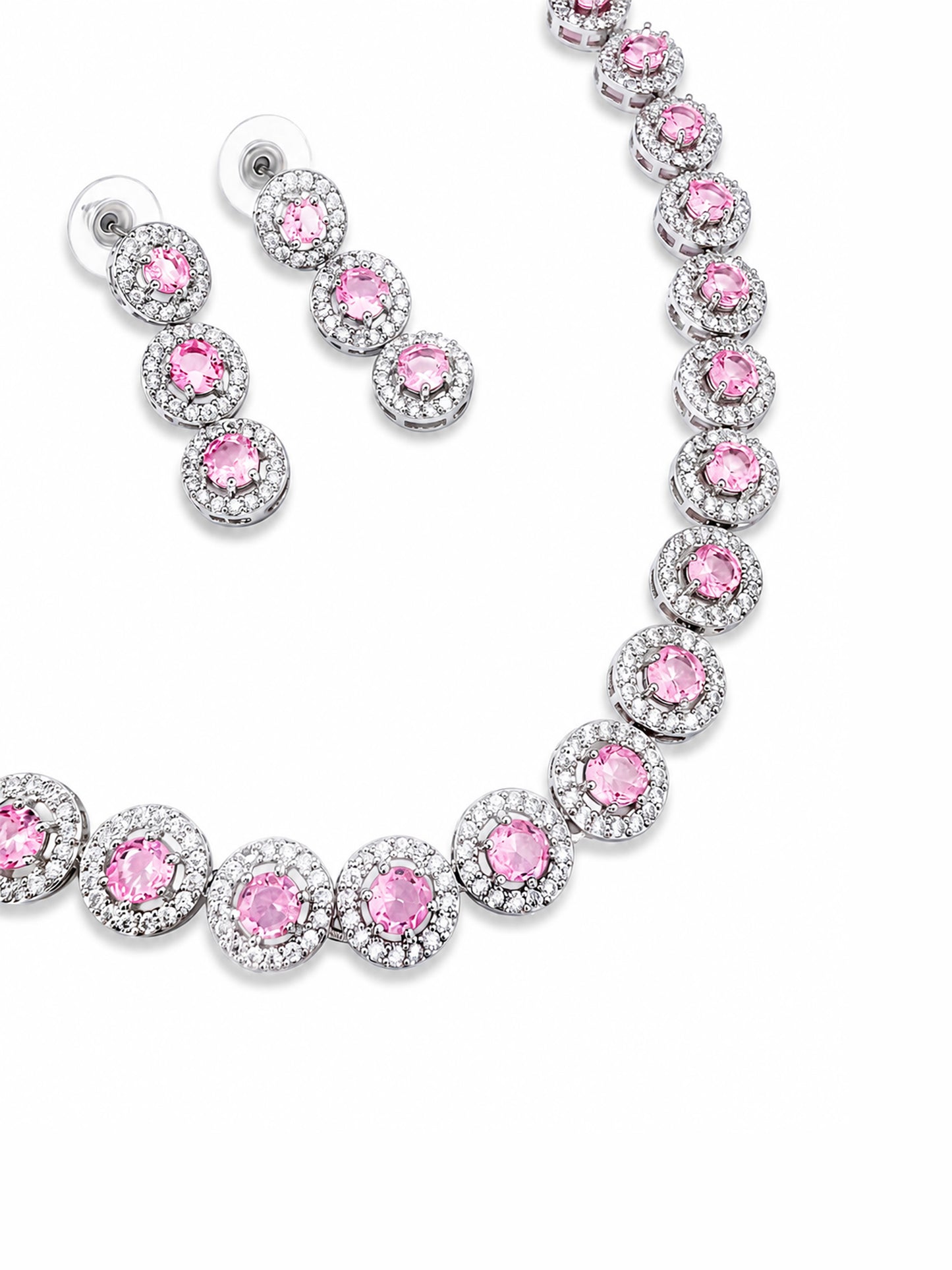 Silver Plated Pink AD Jewellery Set for Women