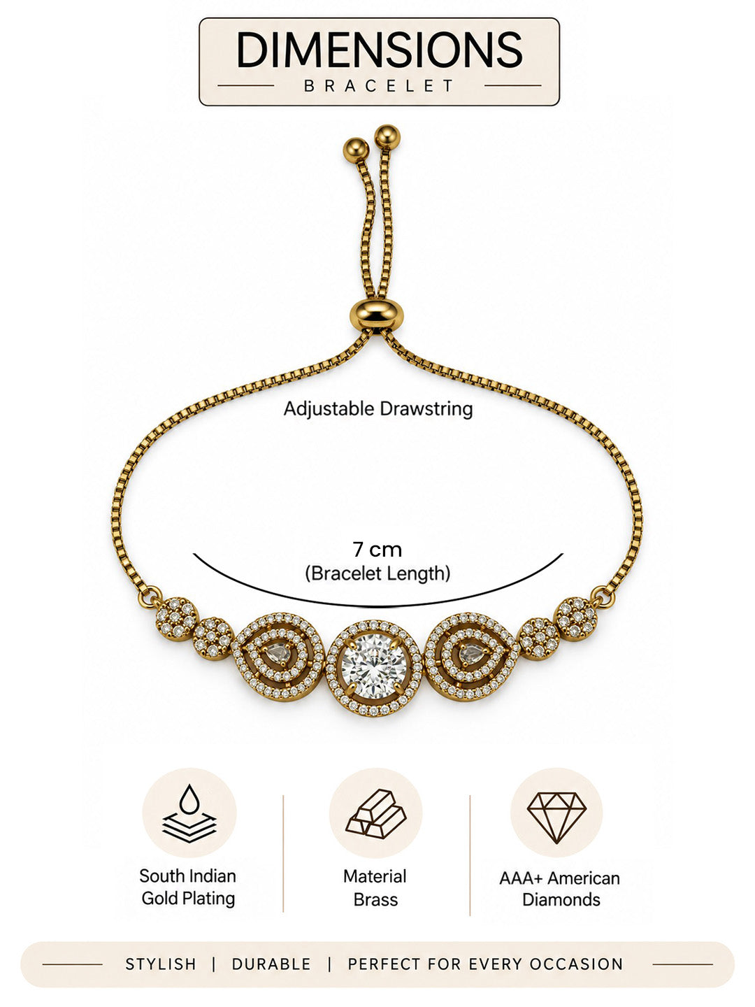South Indian Gold Plated AD Adjustable Bracelet for Women