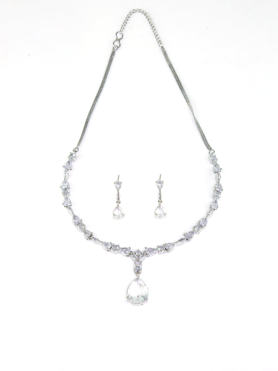 Rhodium-Plated Teardrop AD-Studded Jewellery Set