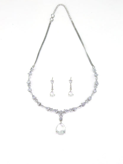 Rhodium-Plated Teardrop AD-Studded Jewellery Set