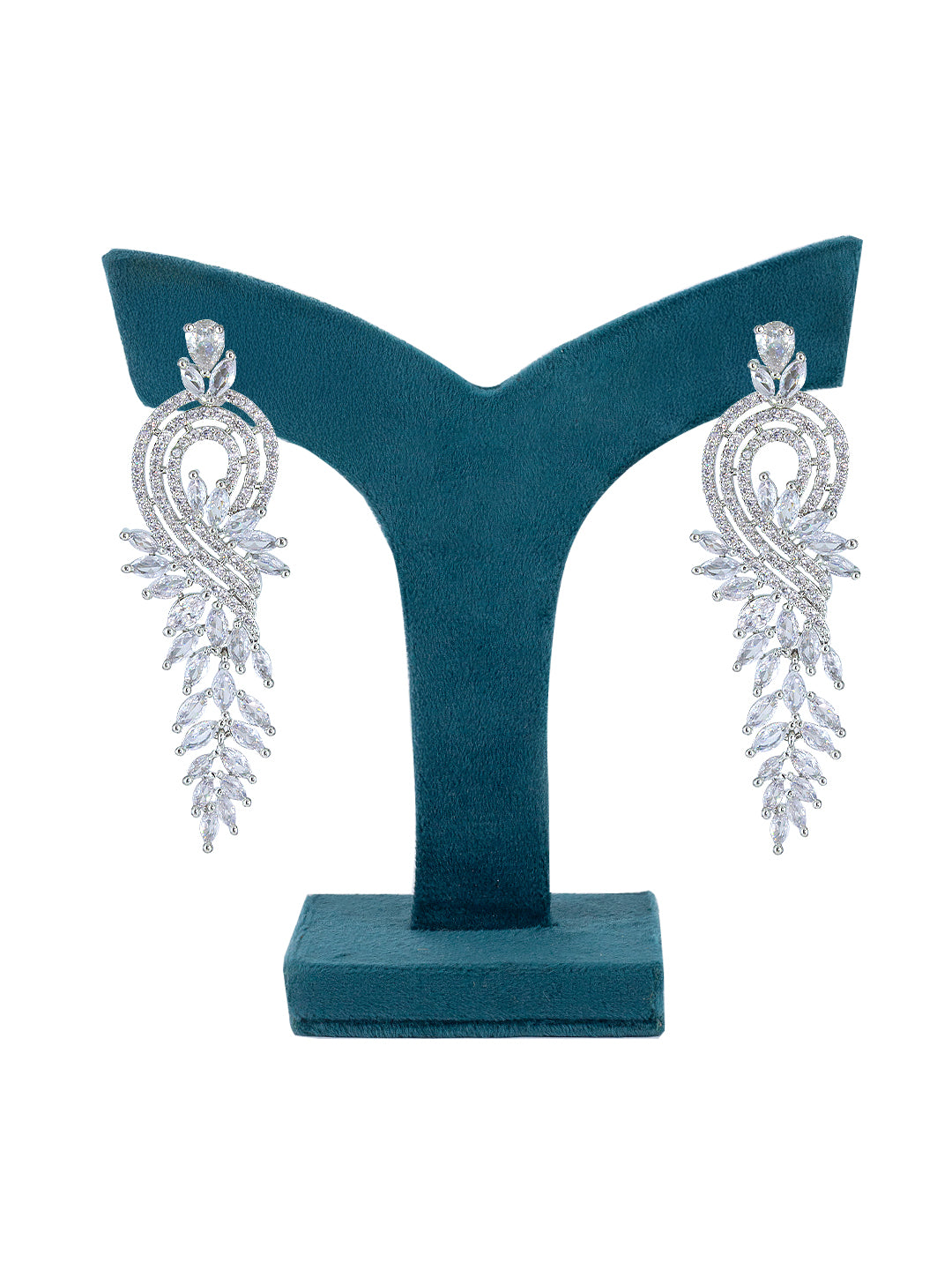 Silver Plated Long Cocktail AD Earrings For Women