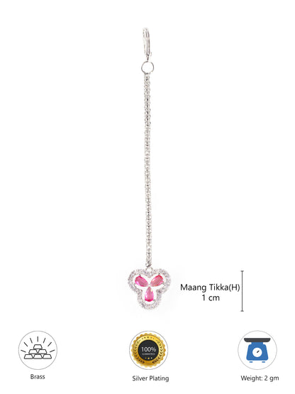 Silver Plated Pink AD Maang Tikka for Women