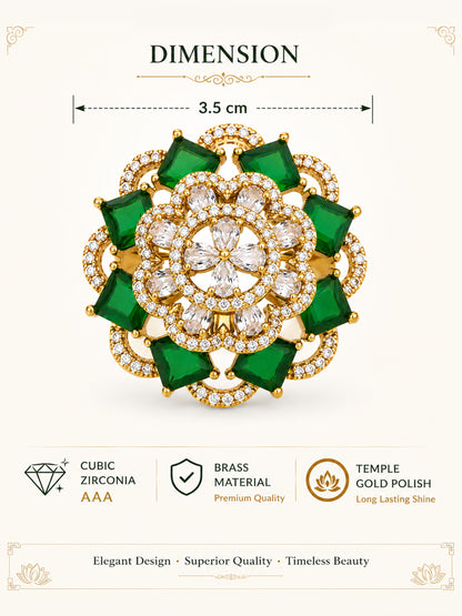 Antique Gold Plated Green AD Finger Ring for Women
