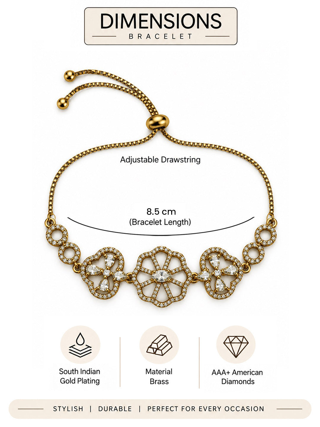South Indian Gold Plated AD Adjustable Bracelet for Women