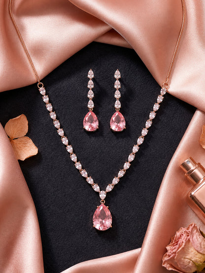 Rose Gold Plated AD Jewellery Set for Women
