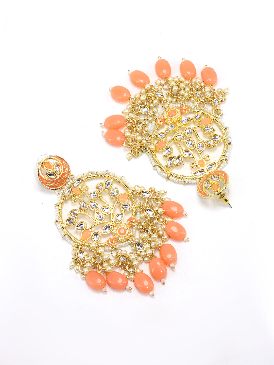 Gold Plated Artificial Stones & Beads Studded Drop Earrings