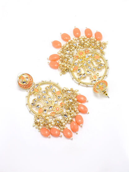 Gold Plated Artificial Stones & Beads Studded Drop Earrings