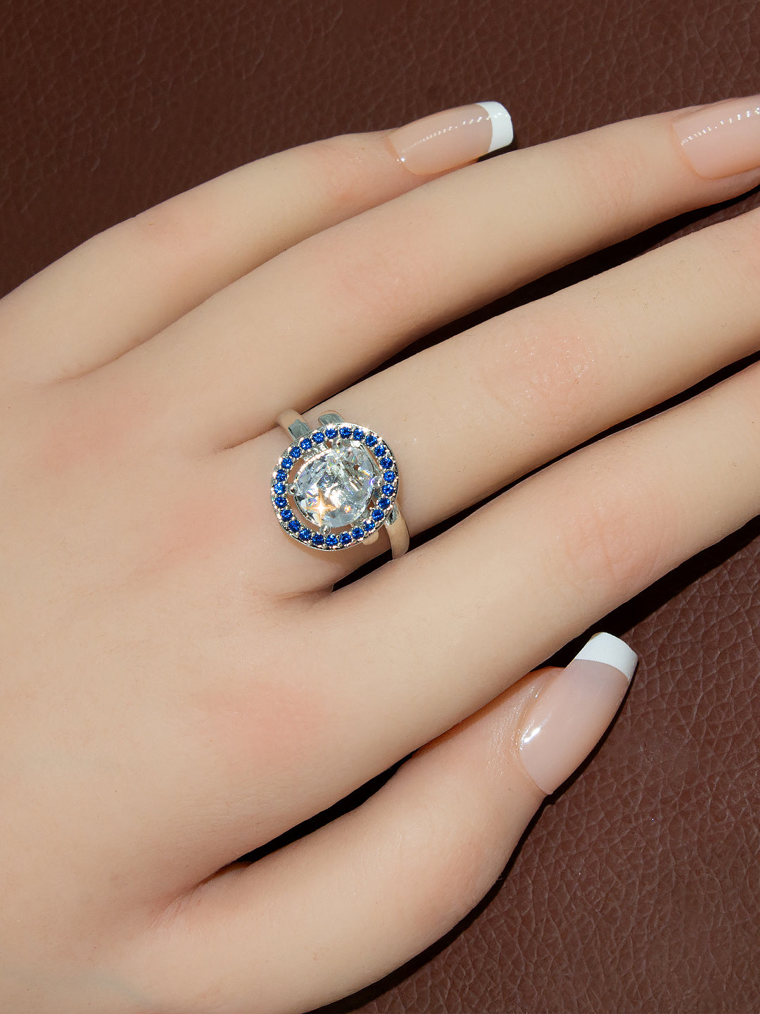 Silver-Plated American-Diamond Studded Adjustable Finger Ring