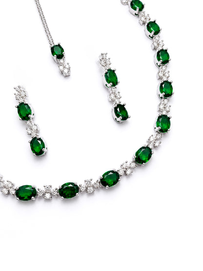 Silver Plated Green AD Jewellery Set for Women