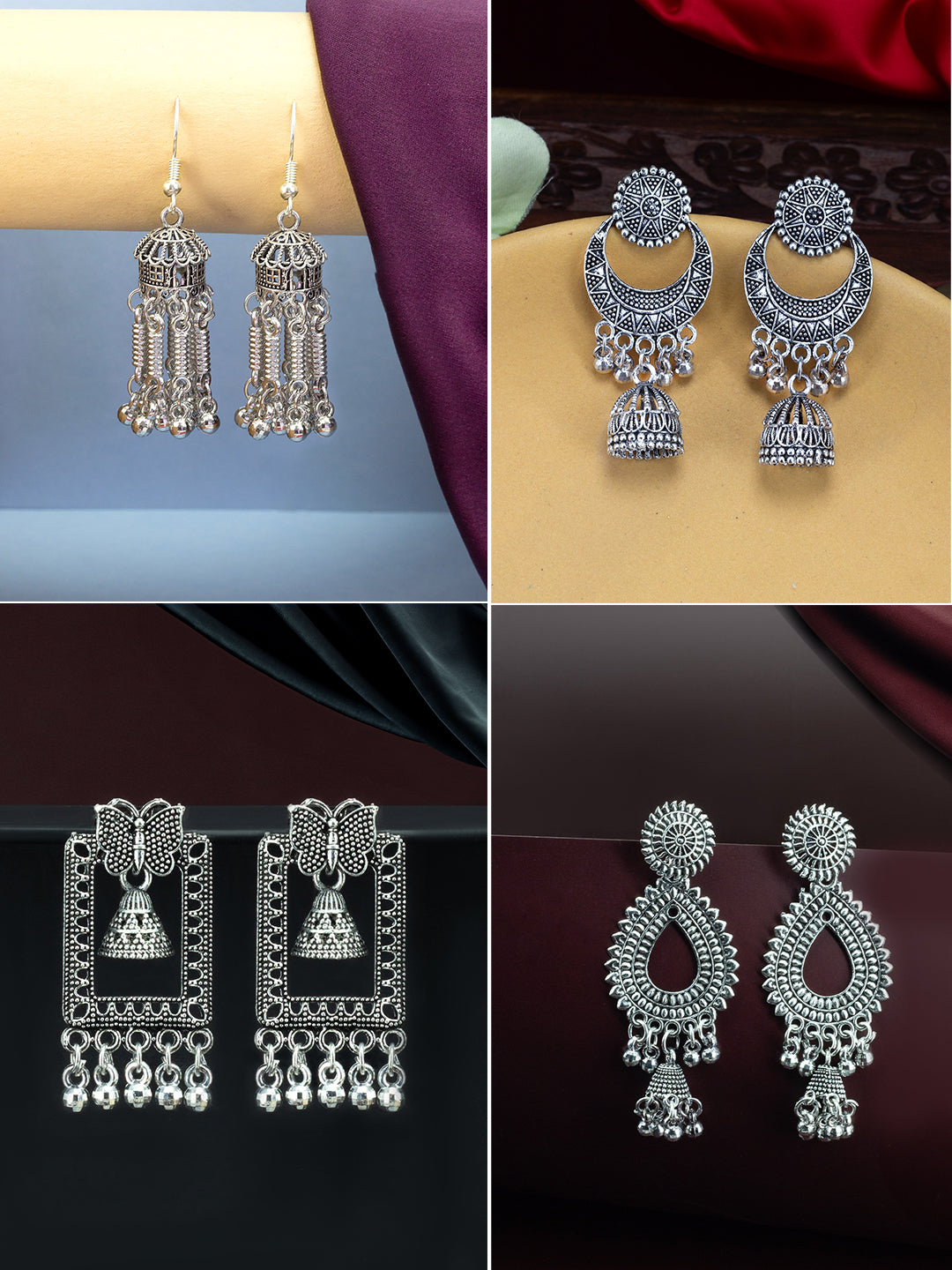 Set of 4 Flora & Butterfly Chandbali & Jhumki Earrings