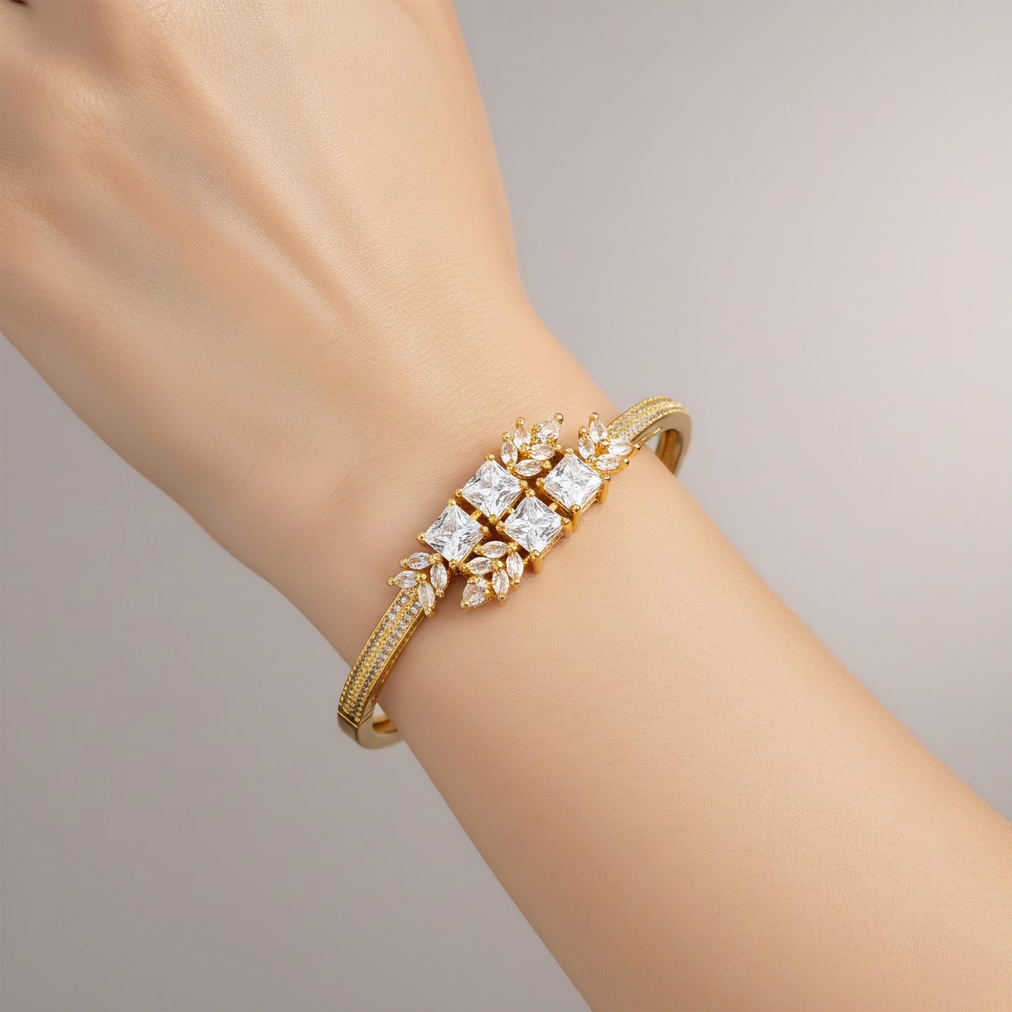 Gold Plated White AD Bangle Bracelet for Women