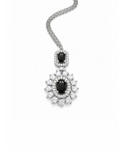 Silver Plated Black AD Maang Tikka for Women