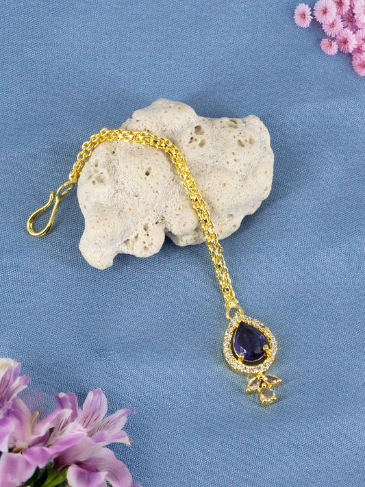 Gold Plated Purple American Diamond Maang Tikka for Women