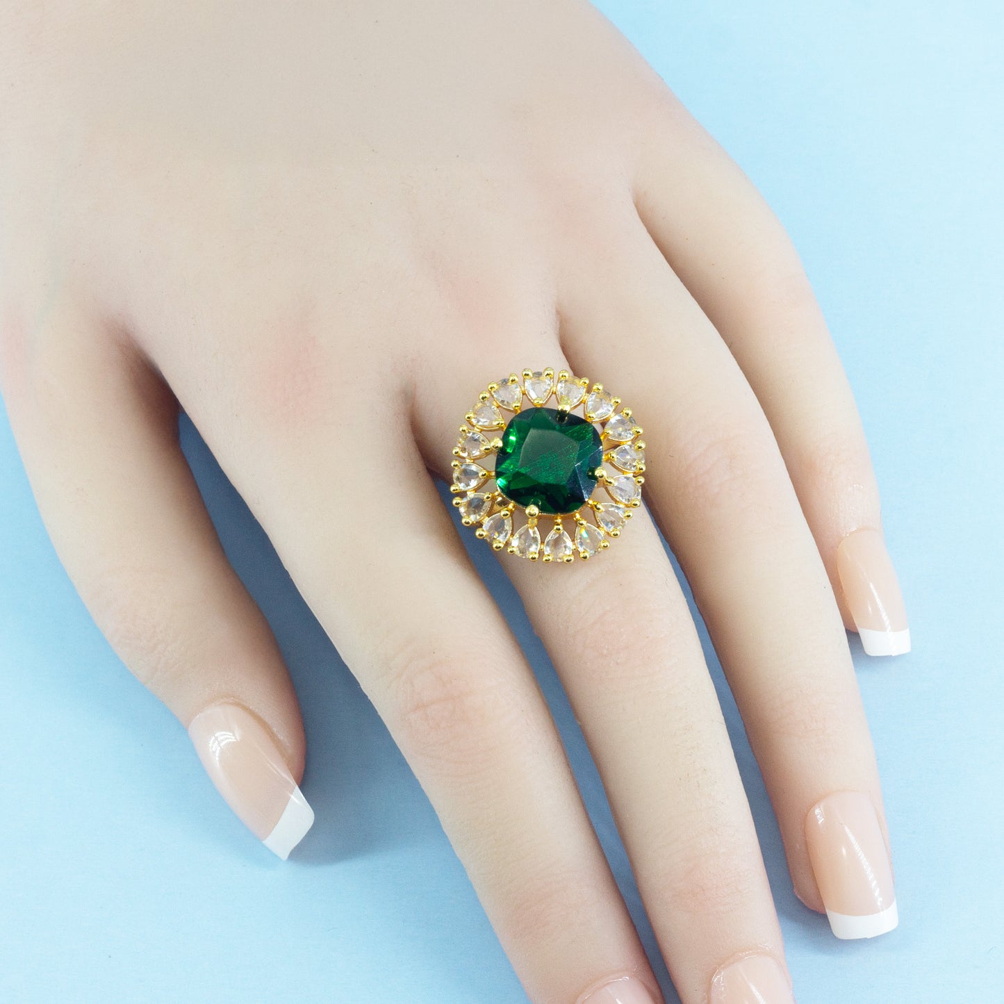 Gold Plated Green AD Finger Ring for Women