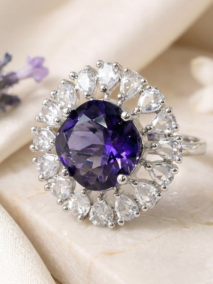 Silver Plated Purple AD Finger Ring for Women